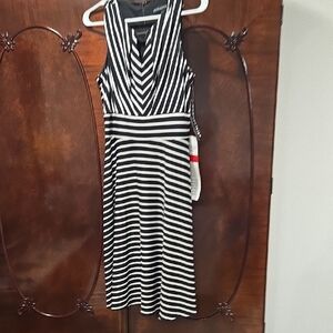 Madison Leigh Black and White Striped Midi Dress